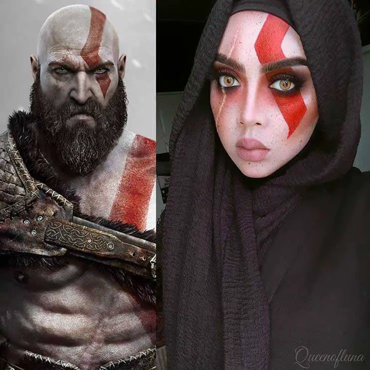 kratos from god of war hijab cosplay by queen of luna