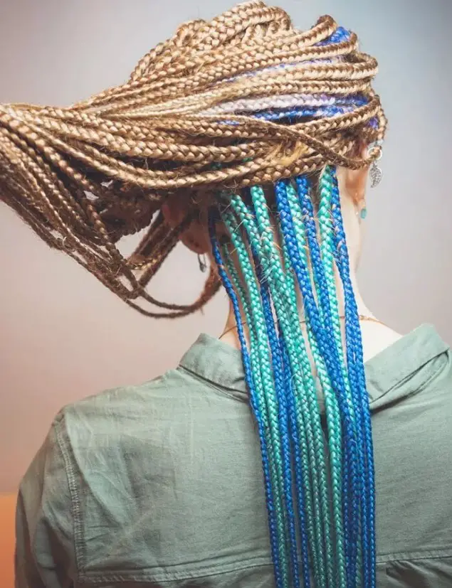 blue green mix braids