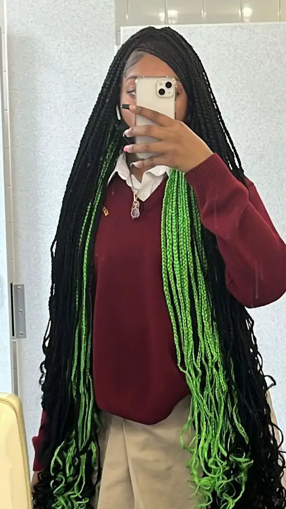 vine green long peekaboo braids
